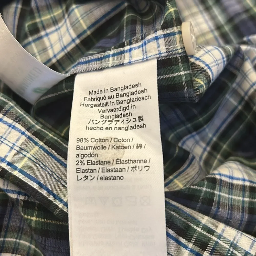 J Crew green blue white plaid long sleeve shirt Slim fit Size L EUC